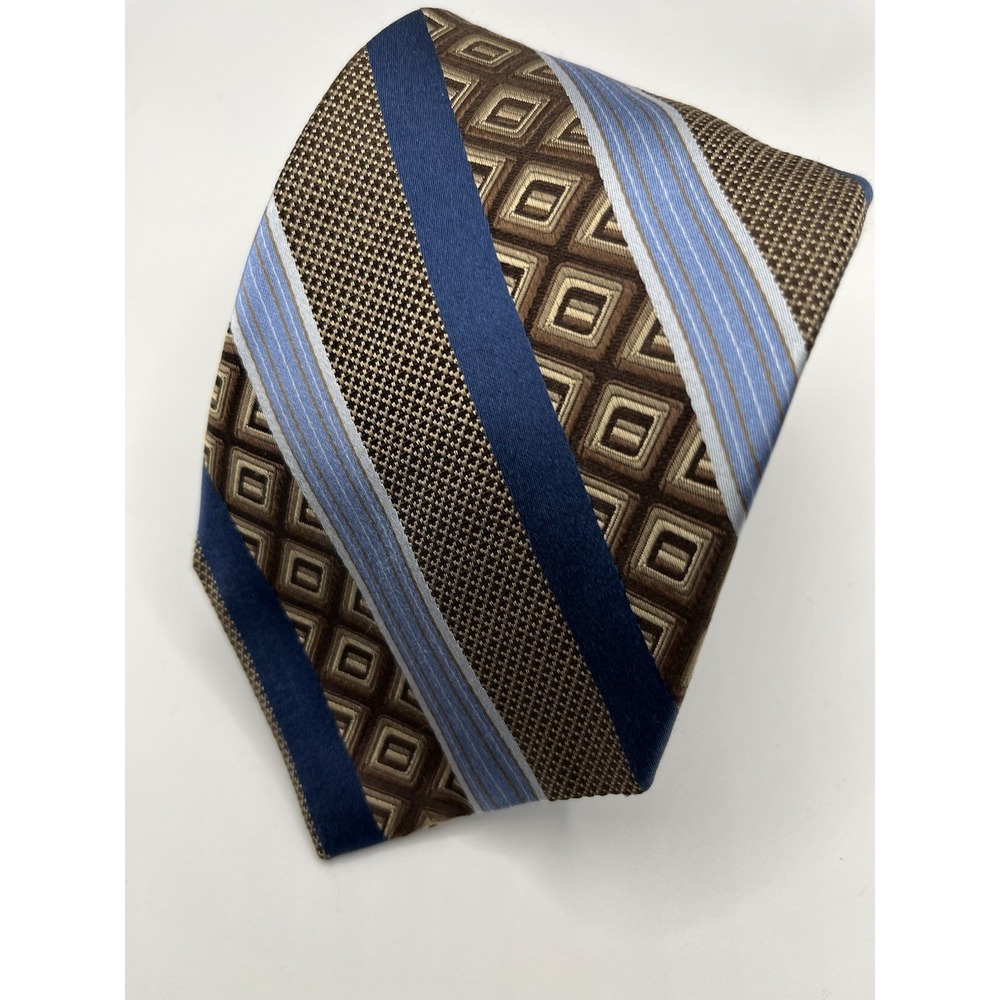 Ted Baker London Tie Striped Woven Silk Gold Brown Blue